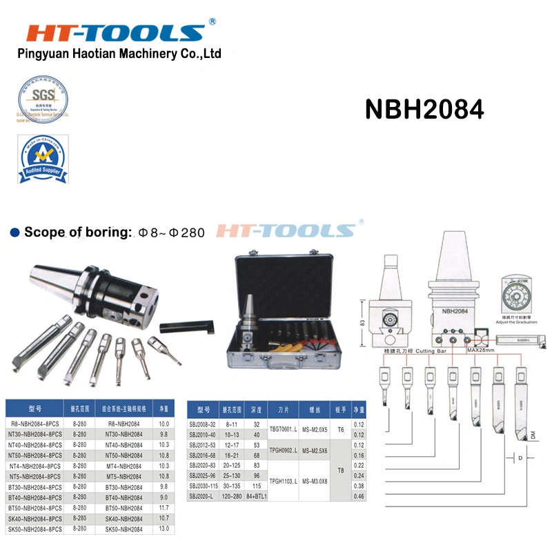 Hot Sell High Precisionbt30 Bt40 Bt50 Sk40 Hsk63 Hsk100 Sk50 Nt40 Nt50 Micro Boring System Nbj16 Sk40 Nbh2084 Boring Head Set for CNC Boring Machine